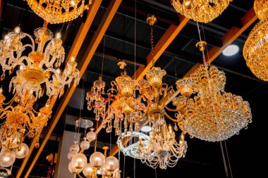 decorative lamps background at the showroom of a large store.