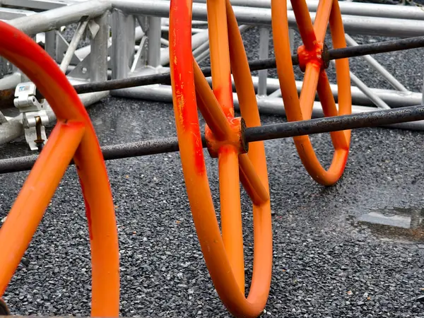 stock image Wheels on a metal structure for stage mounting.