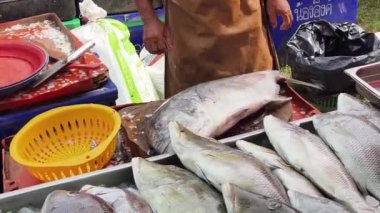 Usta bir aşçı dışarıda Tayland mutfağını tutkuyla pişiriyor.. 