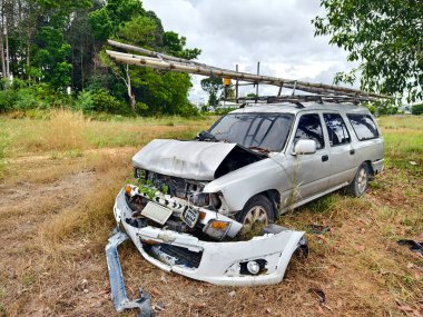 Yoğun büyüyen bir ortamda terk edilmiş arabalar..