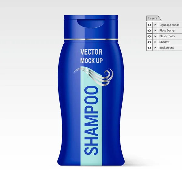 Navy Plastic Bottle Shampoo Isolated White Background Vector Layer Mock — Stock Vector