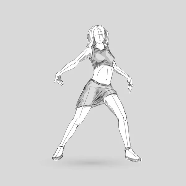 Танцівниця Сучасного Стилю Позує Ескіз Танцюючої Дівчини Сірому Фоні — стоковий вектор