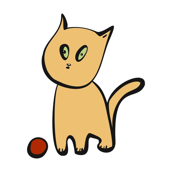 かわいい漫画子猫はボールで遊ぶ — ストックベクタ
