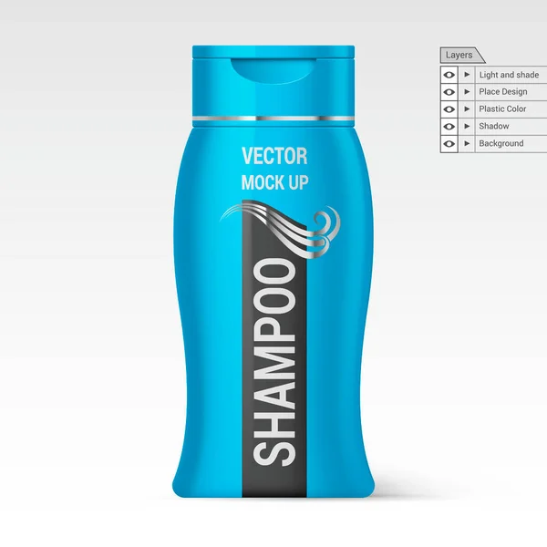 Blue Plastic Bottle Shampoo Isolated White Background Vector Layer Mock — Stock Vector