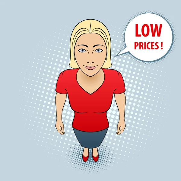 Cartoon Illustration Young Woman Red Blouse Giving Thumbs Inglês Preços — Vetor de Stock