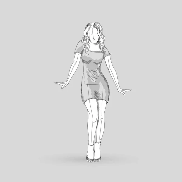 Μοντέρνος Χορευτής Στυλ Posing Σκίτσο Του Χορού Κορίτσι Απομονωμένο Γκρι — Διανυσματικό Αρχείο