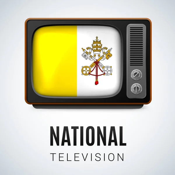Vintage Τηλεόραση Και Σημαία Της Πόλης Του Βατικανού Σύμβολο Εθνική — Διανυσματικό Αρχείο