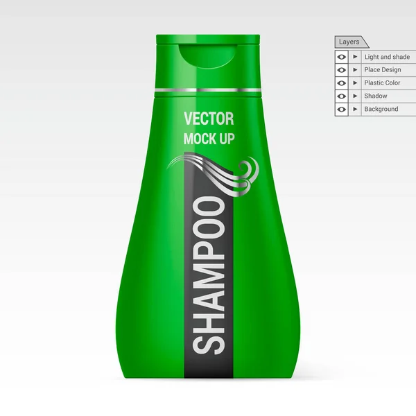 Champú Botella Plástico Verde Aislado Sobre Fondo Blanco Vector Mock — Vector de stock