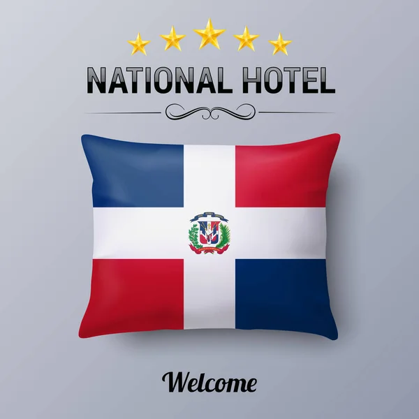 Realistický Polštář Vlajka Dominikánské Republiky Jako Symbol National Hotel Vlajkový — Stockový vektor