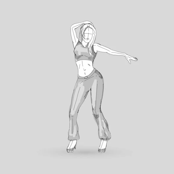 Μοντέρνος Χορευτής Στυλ Posing Σκίτσο Ενός Χορεύοντας Ένα Γκρι Φόντο — Διανυσματικό Αρχείο