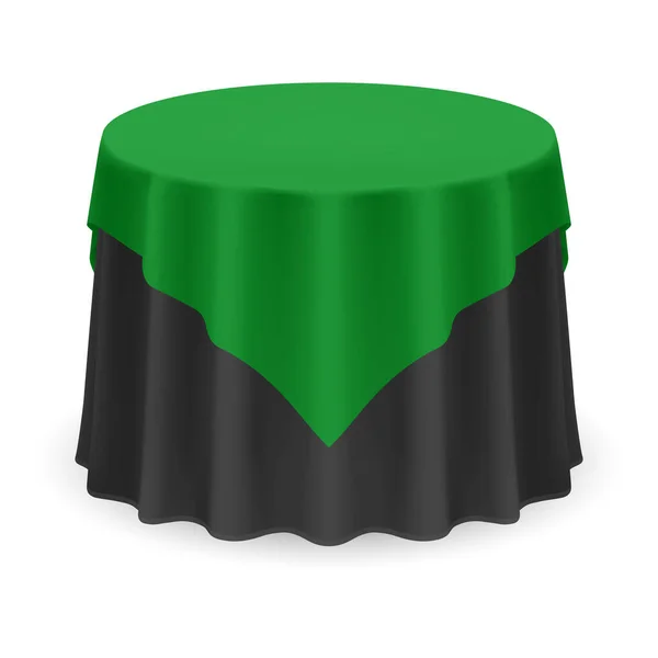 Izolált Üres Kerekasztal Asztalterítővel Zöld Fekete Színekben — Stock Vector