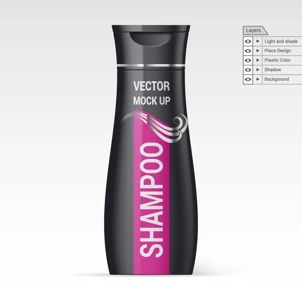 Black Bottle Shampoo Isolated White Background Vector Layers Mock — Stock Vector