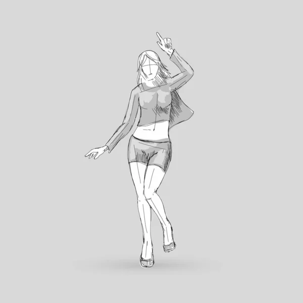 Σκίτσο Ενός Σύγχρονου Χορευτή Αφίσες Μπροστά Από Γκρι Φόντο — Διανυσματικό Αρχείο