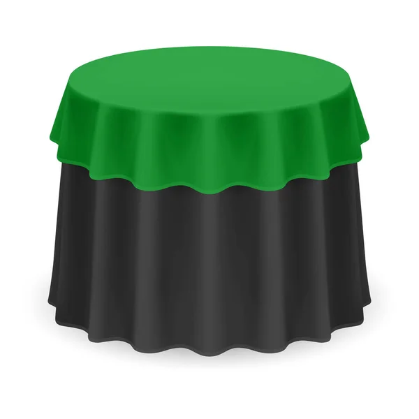 Izolovaný Prázdný Kulatý Stůl Ubrusem Černé Zelené Barvě — Stockový vektor