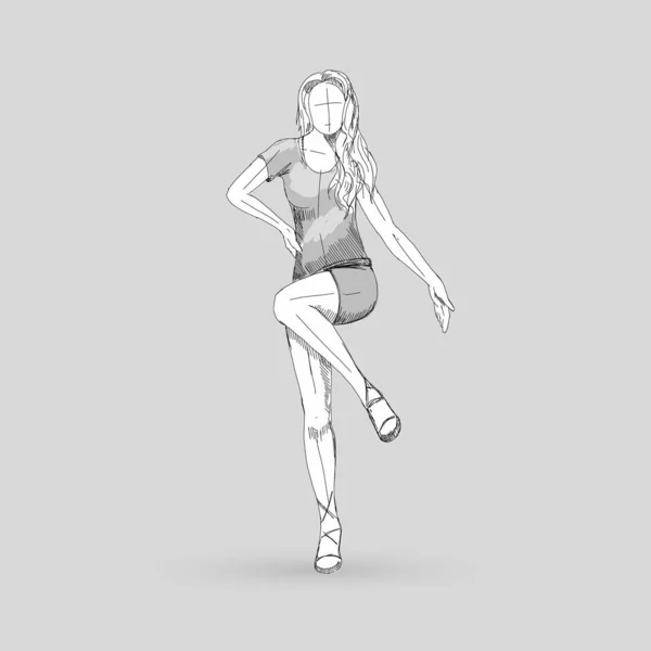 Μοντέρνος Χορευτής Στυλ Posing Sketch Χορευτής Γκρι — Διανυσματικό Αρχείο