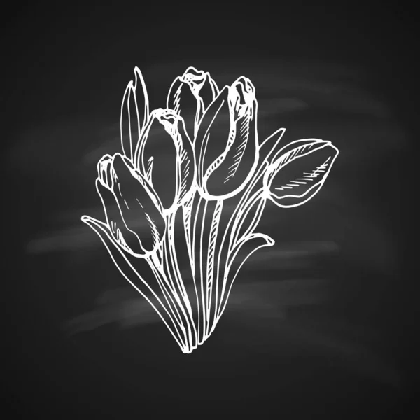 Jolie Tulipe Fleur Mignonne Peint Stylo Gel Blanc Sur Fond — Image vectorielle