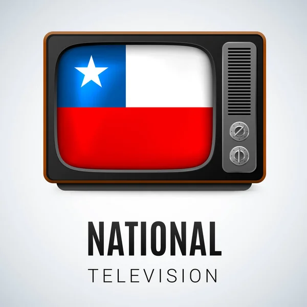 Vintage Bandiera Del Cile Come Simbolo Televisione Nazionale Pulsante Con — Vettoriale Stock