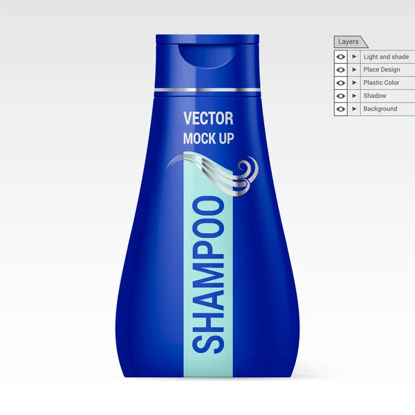 Navy Plastic Bottle Shampoo Isolated White Background Vector Mock Design — Stock Vector