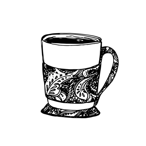 Desenho Mão Xícara Chá Vintage Sketch Ótimo Para Etiqueta Banner — Vetor de Stock