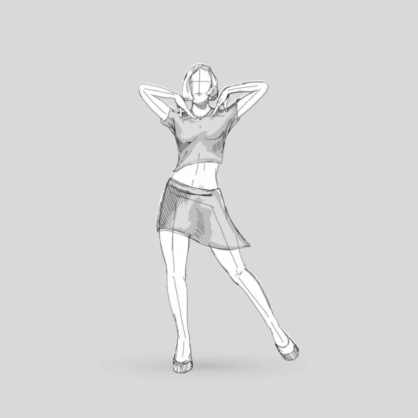 Silhouette Dancing Girl Gray Background — Stock Vector
