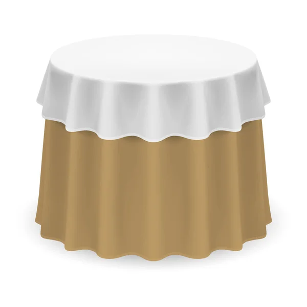 白とベージュのテーブルクロスと隔離されたブランクラウンドテーブル — ストックベクタ