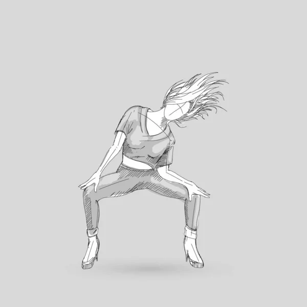 Sketch Dancer Girl Gray Background — Stock Vector