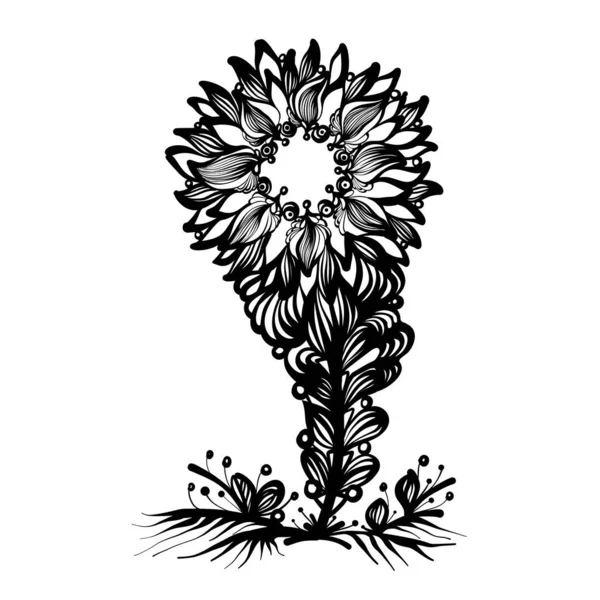 Fleur Abstraite Dessinée Main Dans Style Doodle Art Décoration Noir — Image vectorielle