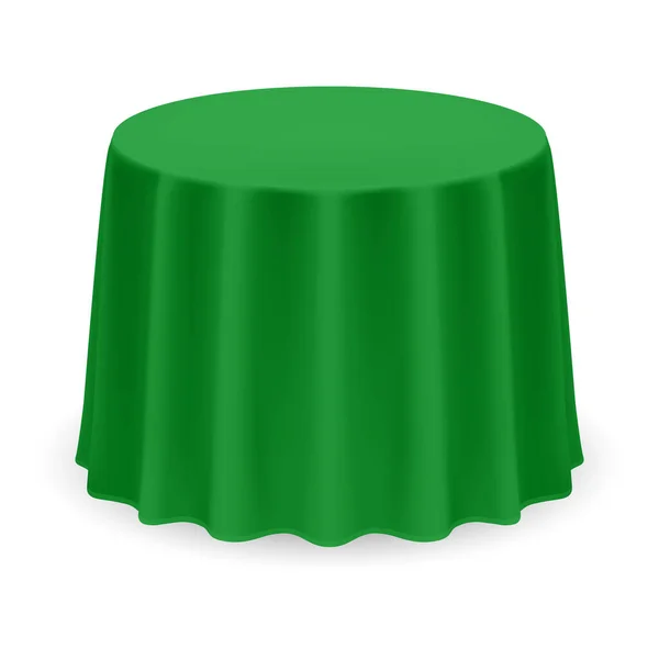 白の緑の色でテーブルクロスと隔離されたブランクラウンドテーブル — ストックベクタ