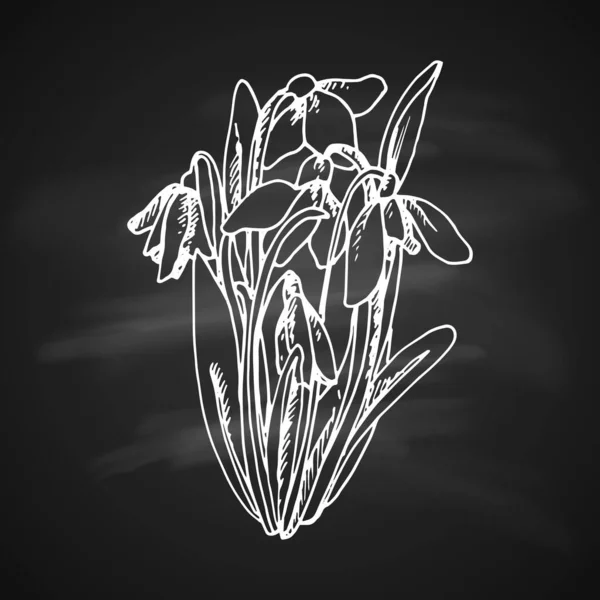Silhouette Blanche Fleur Galanthus Peint Stylo Gel Sur Fond Noir — Image vectorielle
