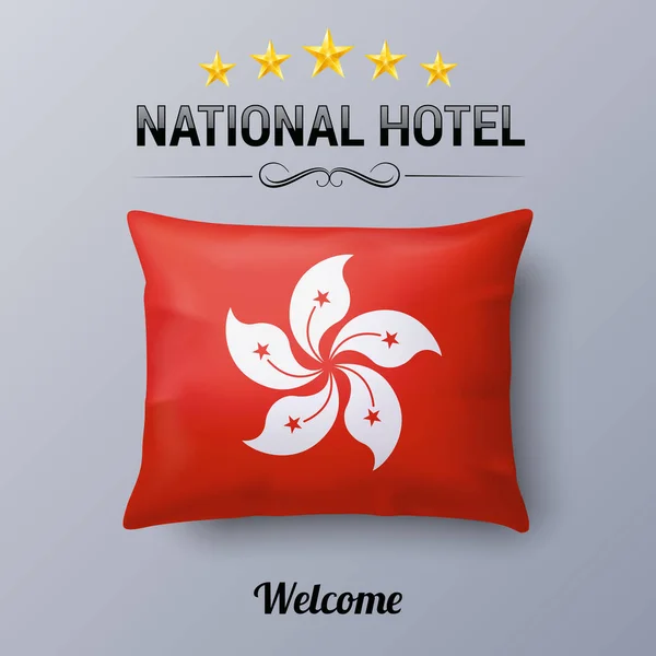 Realistisches Kopfkissen Und Flagge Hongkongs Als Symbol Des Nationalhotels Kissenbezug — Stockvektor