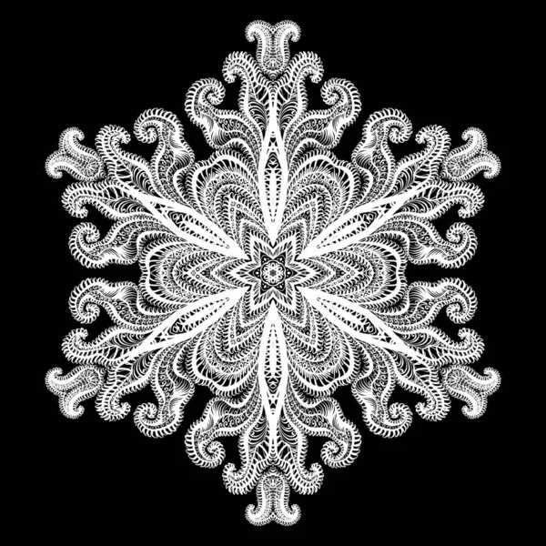 スノーフレークアイコングラフィックサインシンボル図面 黒の背景に隔離された白い雪の結晶 — ストックベクタ