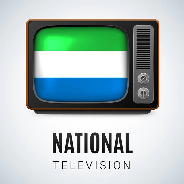 Vintage Τηλεόραση Και Σημαία Της Σιέρα Λεόνε Σύμβολο Της Εθνικής — Διανυσματικό Αρχείο
