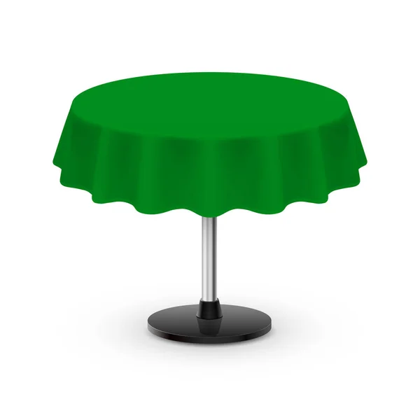 Изолированный Холостой Круглый Стол Скатертью Зеленом Белом Фоне — стоковый вектор