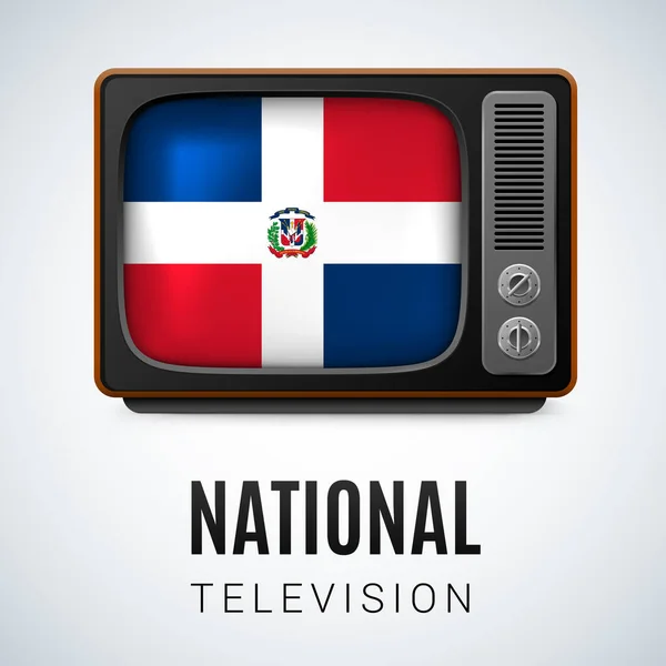 Vintage Bandiera Della Repubblica Dominicana Come Simbolo Televisione Nazionale Pulsante — Vettoriale Stock