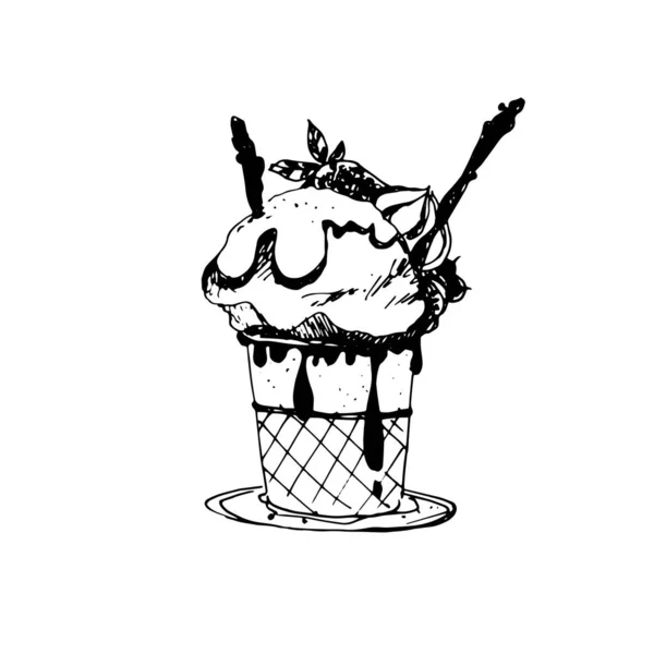 ボウルにアイスクリームの手描きスケッチ ヴィンテージスケッチ バナー ラベル ポスターに最適 — ストックベクタ