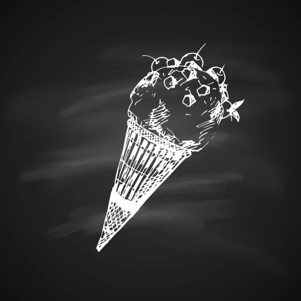 Kézzel Rajzolt Kréta Vázlat Blackboard Ice Cream Cone Vintage Vázlat — Stock Vector