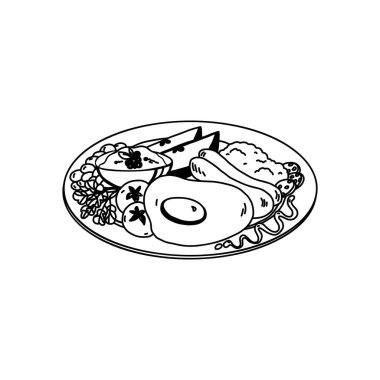 English Breakfast with Fried Egg, Sausage, Tomatoes and Potato on the Plate. Illustration on White Background