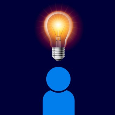 Profile with Lamp Bulb Sign. User line icon. Person Silhouette with Idea Symbol. Report, Service and Information Line Signs on Dark Background