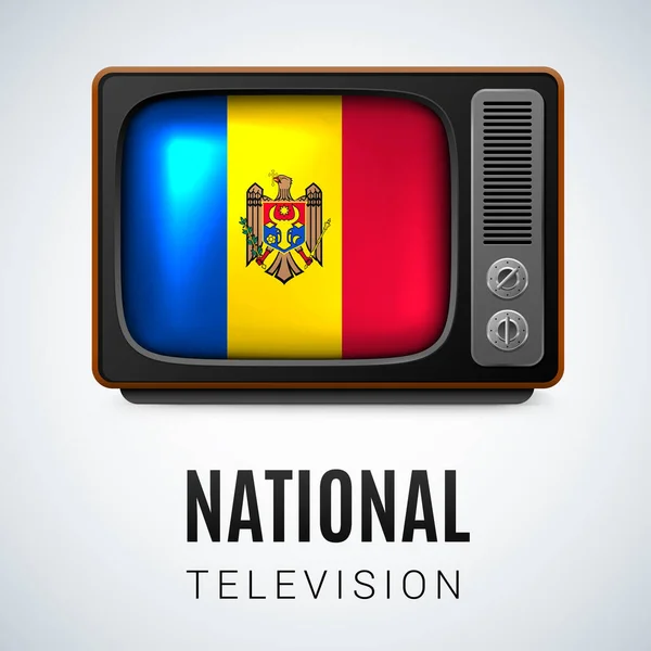 Vintage Τηλεόραση Και Σημαία Της Μολδαβίας Σύμβολο Της Εθνικής Τηλεόρασης — Διανυσματικό Αρχείο