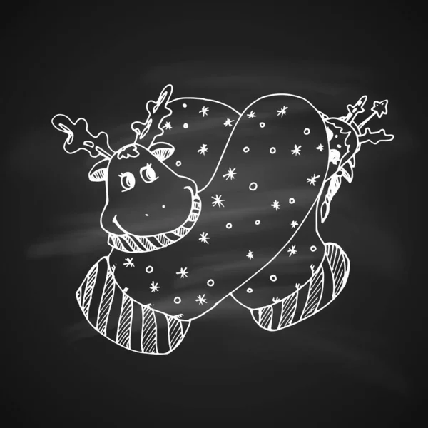 粉笔画艺术涂鸦图标 圣诞节米登斯在形式鹿 圣诞贺卡新年设计或黑板邀请函 — 图库矢量图片