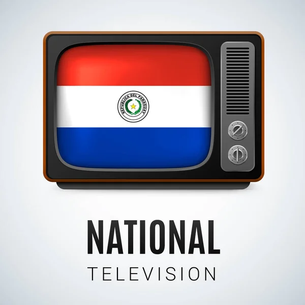 パラグアイのヴィンテージテレビと旗を象徴する国営テレビ パラグアイの旗を持つテレレシーバー — ストックベクタ