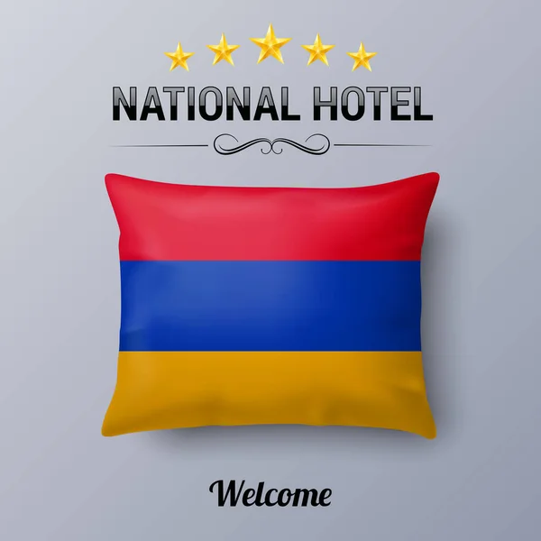 Realistisk Kudde Och Flagga Armenien Som Symbol National Hotel Flaggkuddfodral — Stock vektor