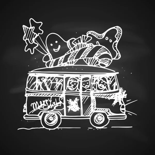 Ícone Doodle Artístico Desenho Giz Ônibus Natal Com Presentes Design — Vetor de Stock