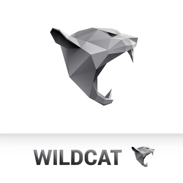 Silver Metallic Cat Head Polygonové Logo Zvířete Bílém Pozadí — Stockový vektor