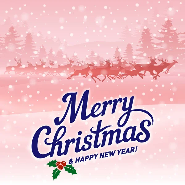 Boldog Karácsonyt Boldog Évet Üdvözlő Kártya Futás Szarvasok Ellen Téli — Stock Vector