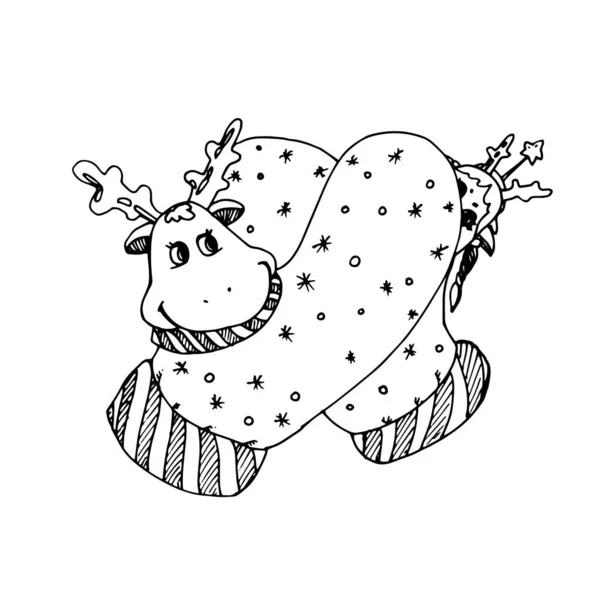 Illustrazione Artistic Doodle Icon Guanti Natale Forma Cervo Nuovo Anno — Vettoriale Stock