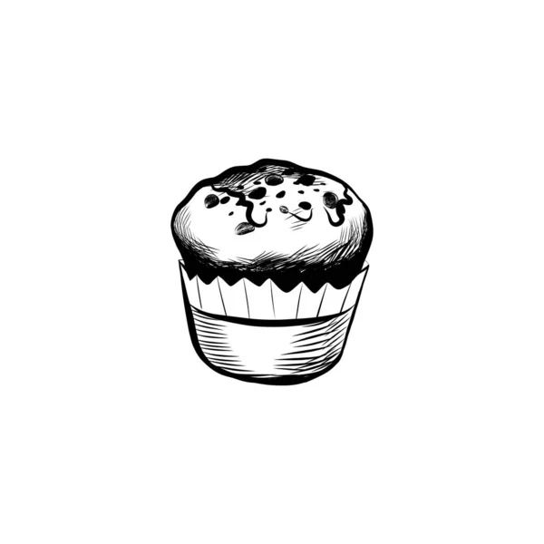 Ícone Desenhado Mão Com Muffins Desenho Café Ilustração Estilo Monocromático — Vetor de Stock