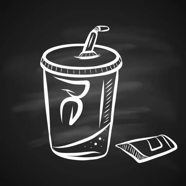 Ručně Kreslený Křídový Náčrt Tabuli Sodovky Cup Tasty Soda — Stockový vektor