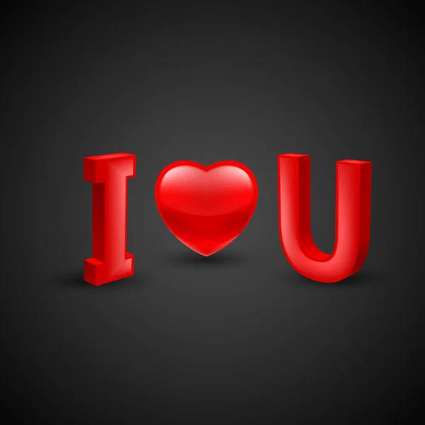 Ilustrasi Konsep Hari Valentine Love You Red Heart Black Background - Stok Vektor