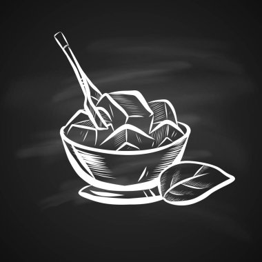 Naneli Yaprak ve Buz Kasesi 'nin çizimi. Tebeşir tahtasında El Çizimi Simgesi